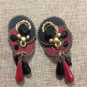 Vintage 80s SINS Signed Art to Wear Mixed Media Statement Dangle Clip-On Earring